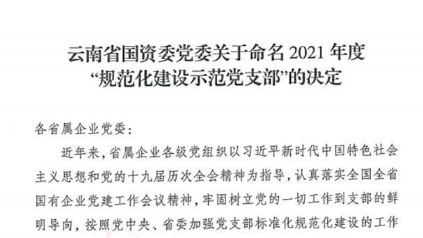 热烈祝贺！云煤（LETOU乐投）集团所属2个党支部被定名为省国资委2021年度“规范化建设示范党支部”